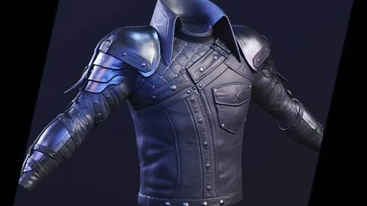 A game-ready combat armour jacket with PBR leather, plating and stitch detail