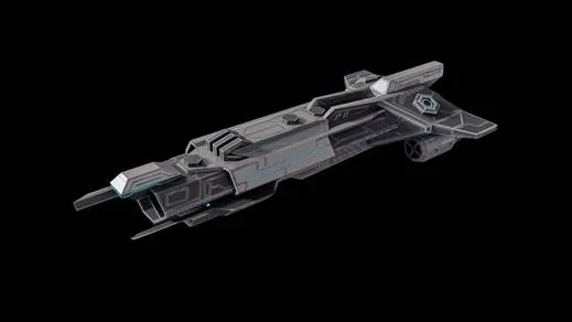 A sci-fi spacecraft hard-surface model with panelled plating and engine detail
