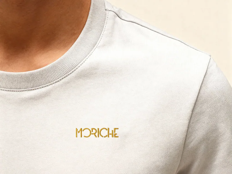 A generated product detail shot of an embroidered brand mark on a cotton sweatshirt