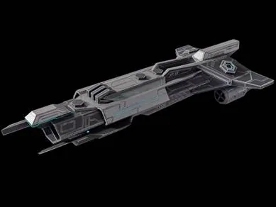 A sleek sci-fi spacecraft model with panelled plating and recessed engine detail